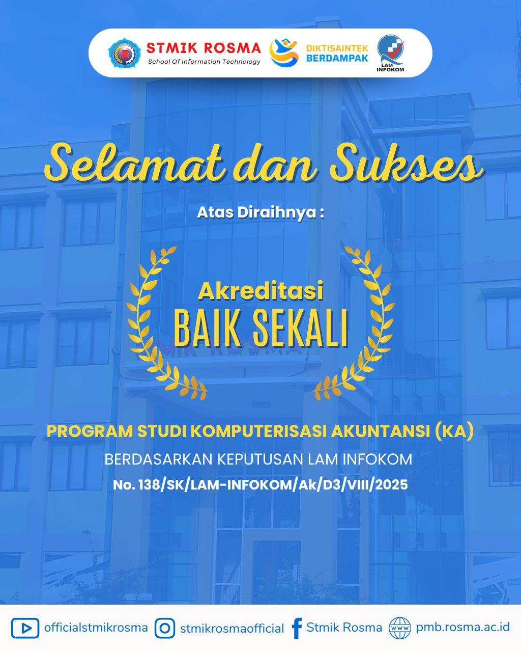 Program Studi Komputerisasi Akuntansi (D3) Raih Akreditasi "Baik Sekali"